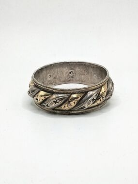 Chems O Qmar Moroccan Heavy Sterling Silver Gold Overlay Bracelet Sun Moon